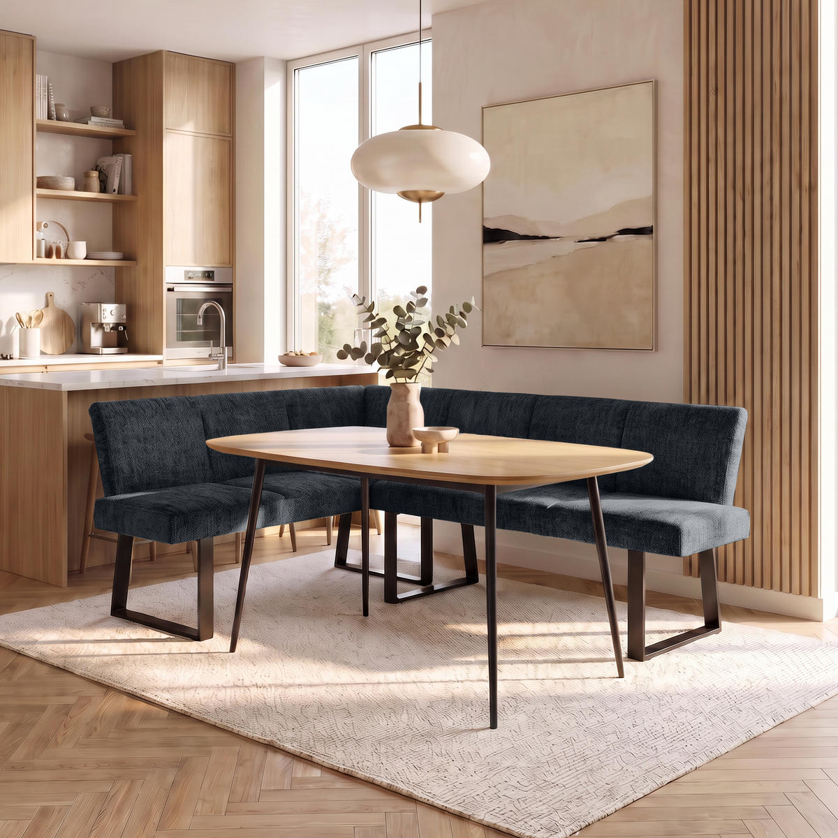 ECKBANK Velto 203x162 cm, mit Metallbeinen, Raven-Stoff, Anthrazit - Anthrazit/Schwarz, Metall (203/162cm) - Beautysofa