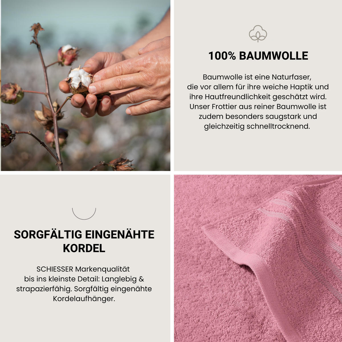 HANDTUCHSET Milano - 4-teilig - 50 x 100 cm - Malve - Mauve, Textil (50/100cm) - SCHIESSER