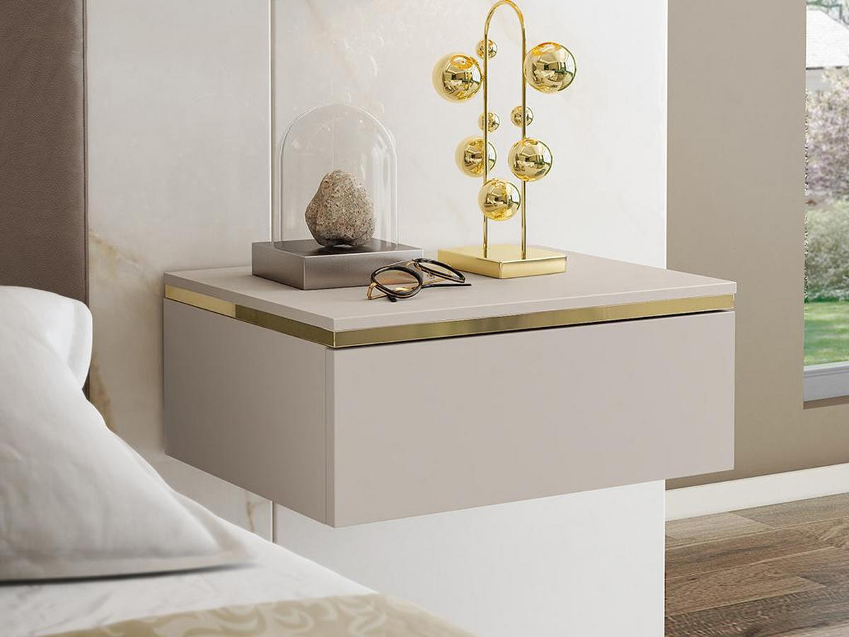 NACHTTISCHE 2er-Set hängend mit 1 Schublade - Beige & Goldfarben - VUKIA - Beige, Holz (38.2/19.8/48.5cm) - Pascal Morabito