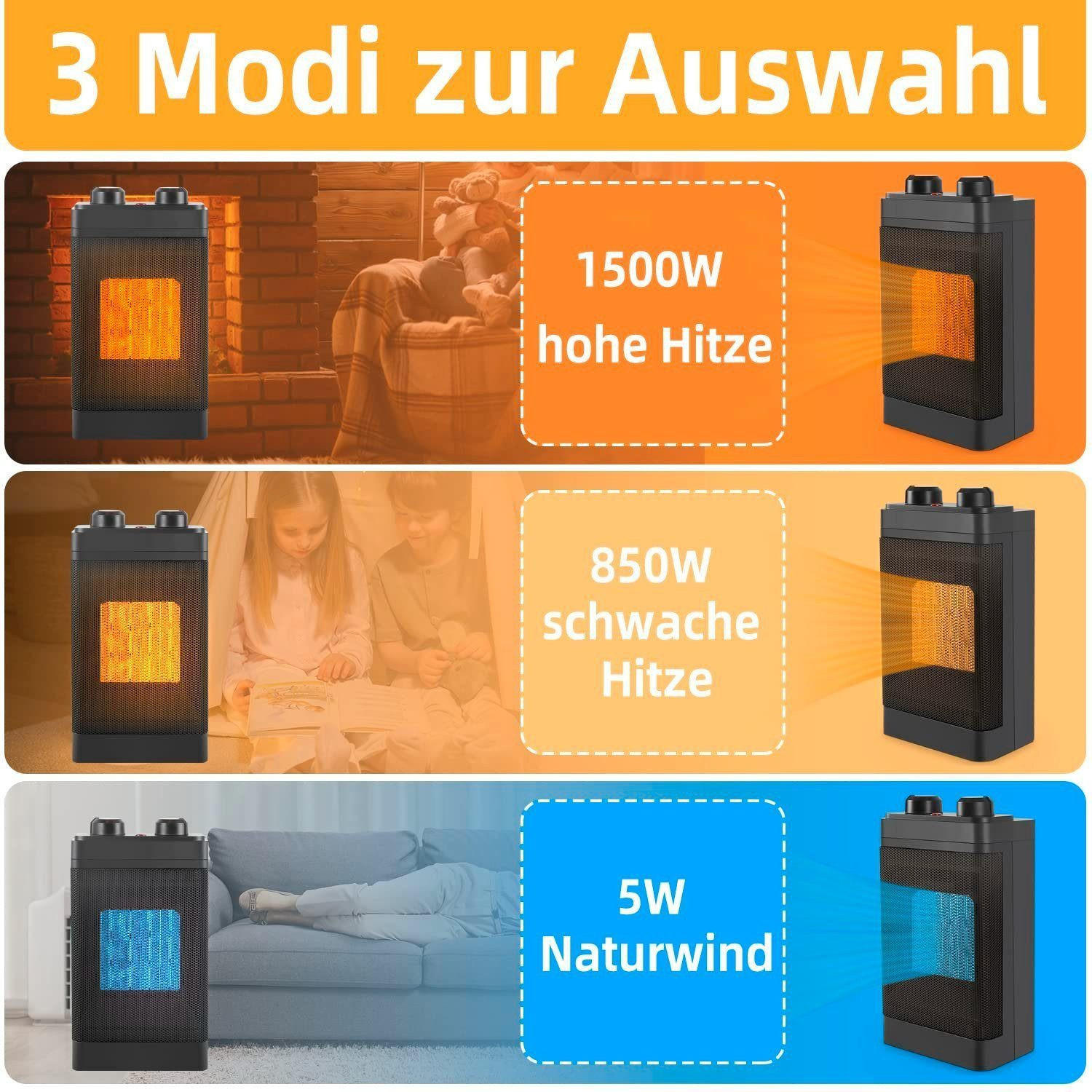 Thumbnail - ZMH Heizung, Schwarz, Metall, 10.5x27.2x15 cm, Freizeit, Heizen & Kühlen, Heizstrahler