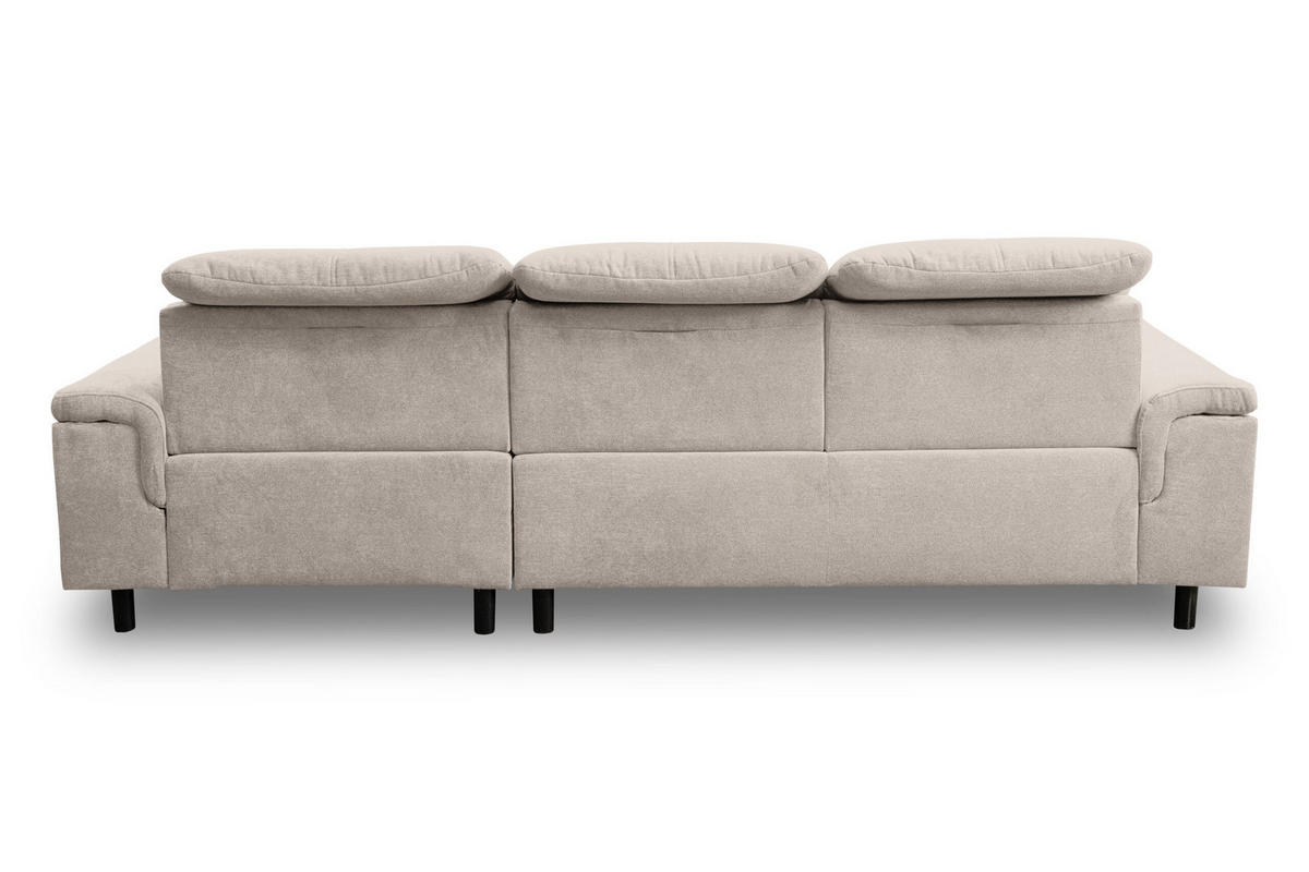 ECKSOFA PANAMA mit Schlaffunktion und Bettkasten, Farbe: Beige, Velourstoff, Ottomane Rechts - Beige, Textil (270/180cm) - VENASI MÖBEL