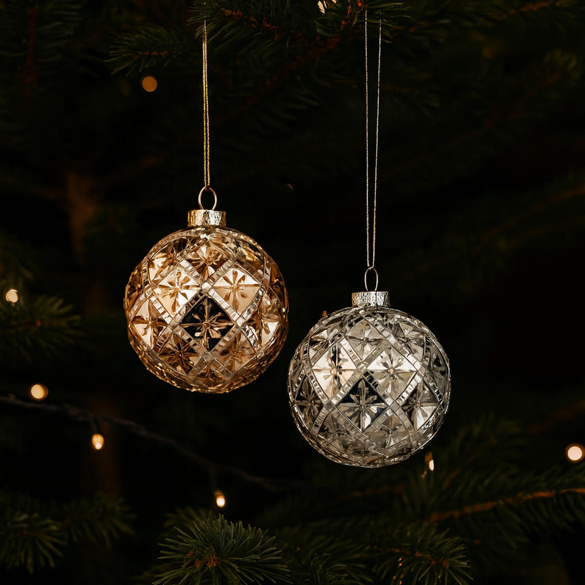 WEIHNACHTSKUGEL Glas FLORETTA, Ø8 cm, Silber, Christbaumkugeln, Weihnachtsdeko Xmas, Christmas Deko - Silberfarben, Glas (8/8/8cm) - home&you