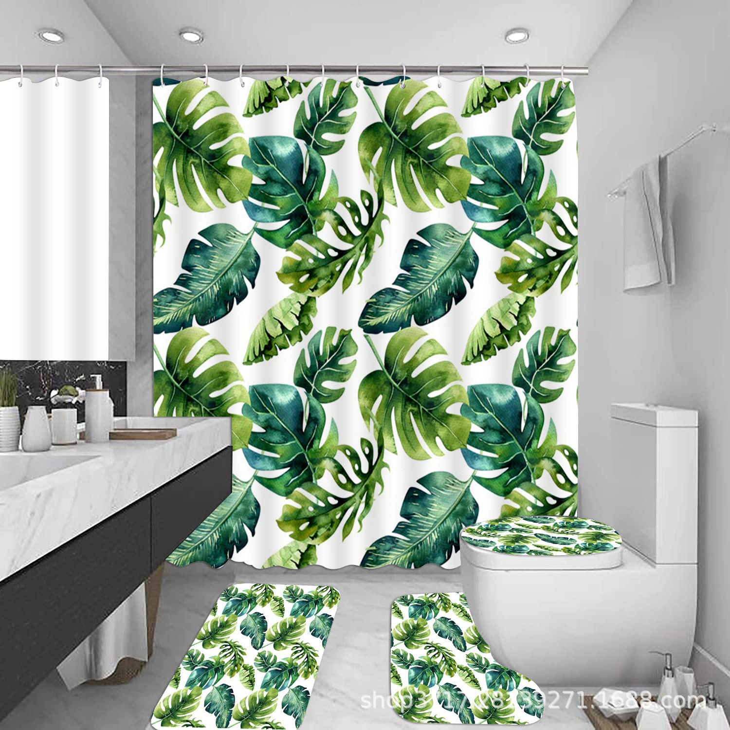 DUSCHVORHANG pflanzlich bedruckt 180 x 180 cm wasserdicht schimmelresistent Badezimmer - Multicolor, Textil (180/180cm) - MCBOSON