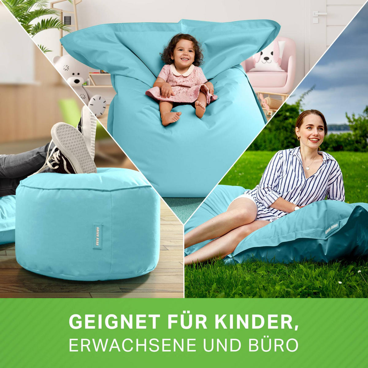 XXL-SITZSACK + Pouf 2er Set - 140x180cm - Hellblau, Textil (140/25/180cm) - Green Bean
