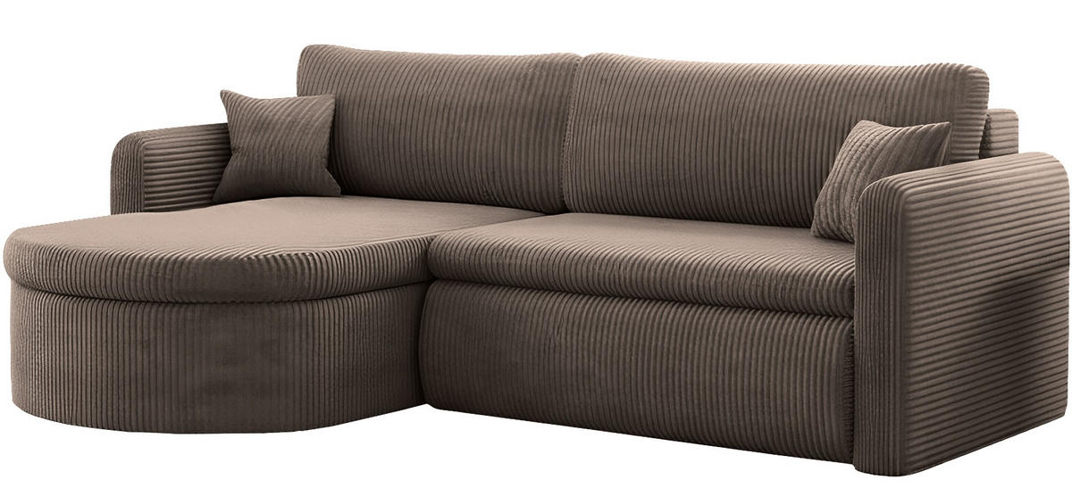 ECKSOFA Cora mit Schlaffunktion & Stauraum, Universell Rechts/Links, Taupe Grau-Beige Cord Chenille 260/82/160 cm - Taupe/Schwarz, Kunststoff/Textil (250/160cm) - WFL GROUP