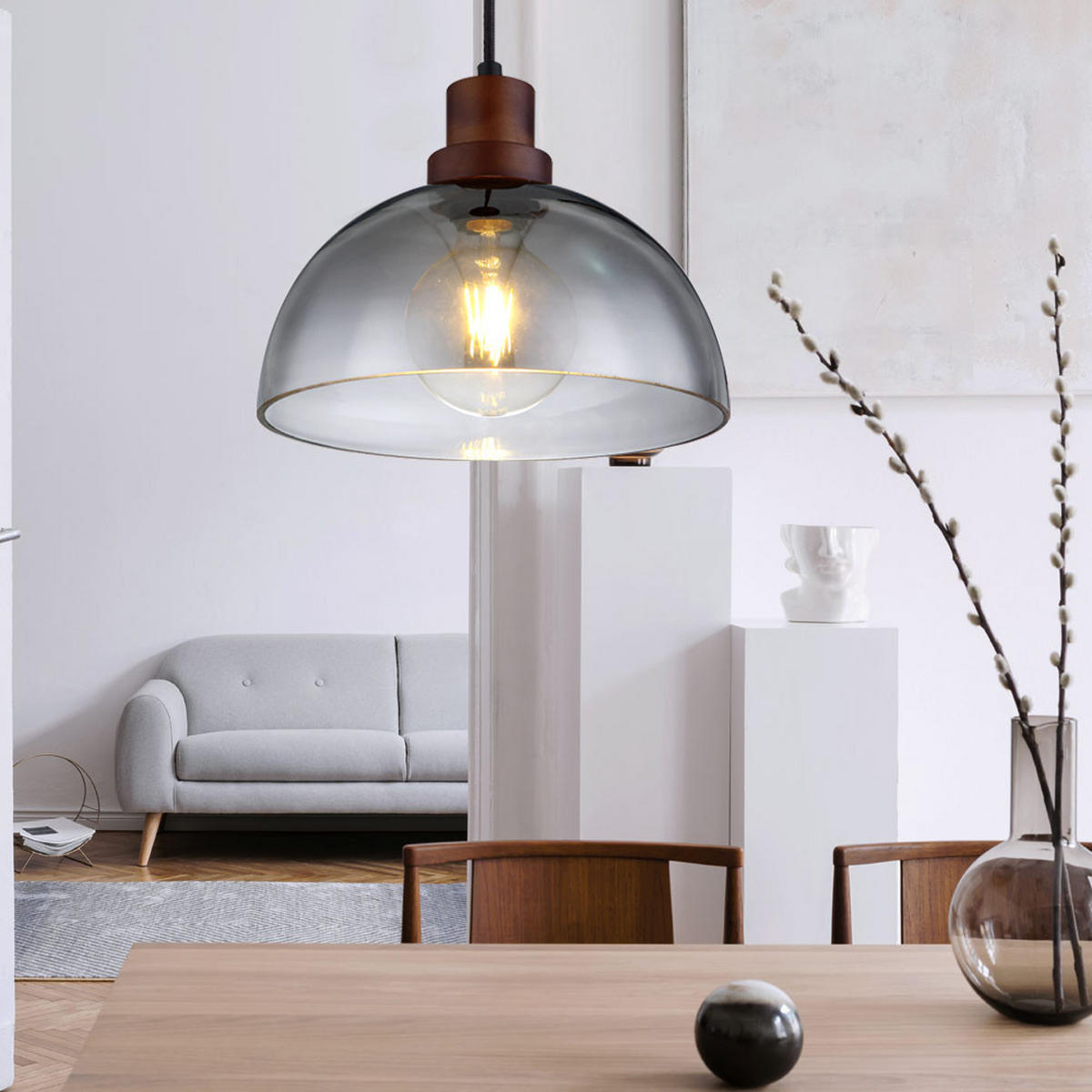 HÄNGELEUCHTE Holz Grau Rauchoptik Matt - Grau, Holz (25/25/150cm)