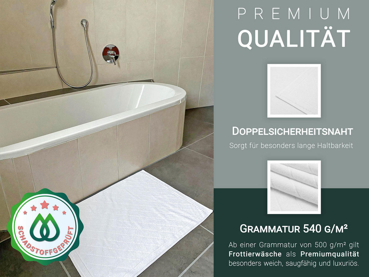 BADEMATTE, 2er-Set, 50x75 cm, 100% Baumwolle, Weiß - Weiß, Textil (50/70cm) - Zollner