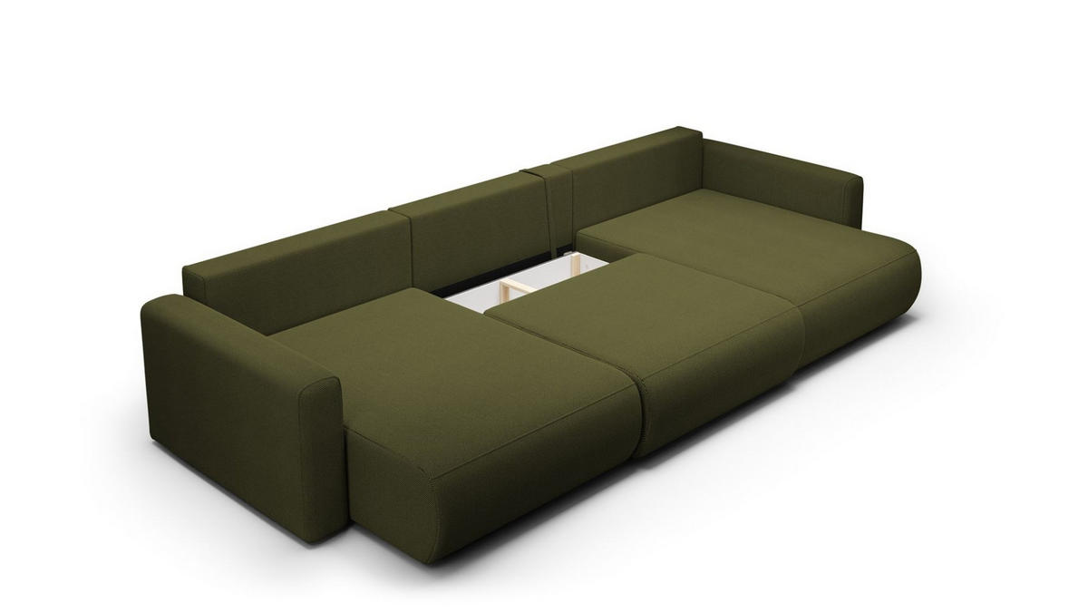 WOHNLANDSCHAFT Chaira Mit Schlaffunktion - Grün, Holzwerkstoff/Textil (340/85/149cm) - Fun Möbel