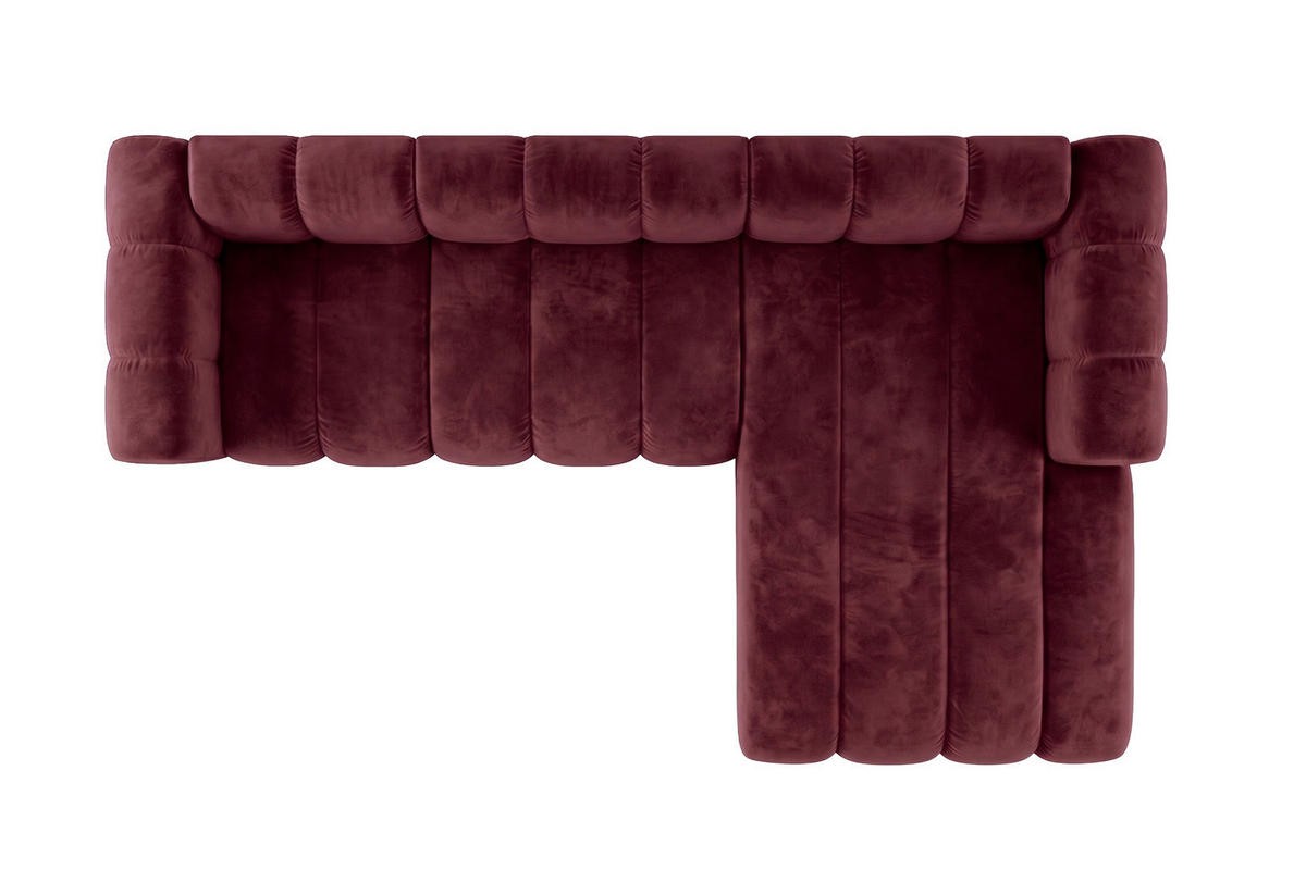 ECKSOFA Modulares In L-Form, Velvet-Stoff Riviera, Rotwein, Rechts, GRAND 287 cm - Dunkelrot, Holz (287/179cm) - Kaiser Möbel