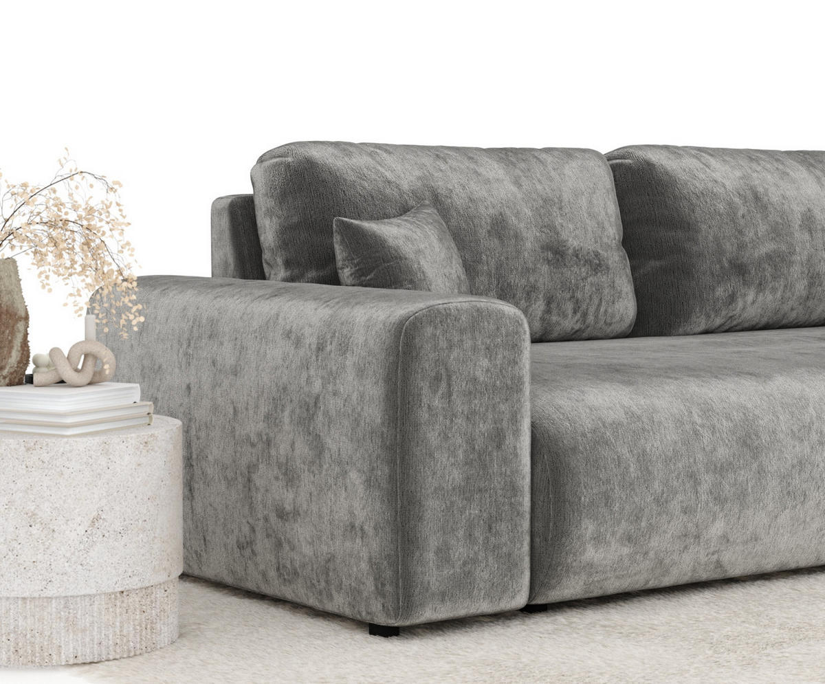 3-SITZER-SOFA Zanzibar Grau Chenille - Schwarz/Grau, Holz/Holzwerkstoff (213/79/108cm) - Maison de Reve