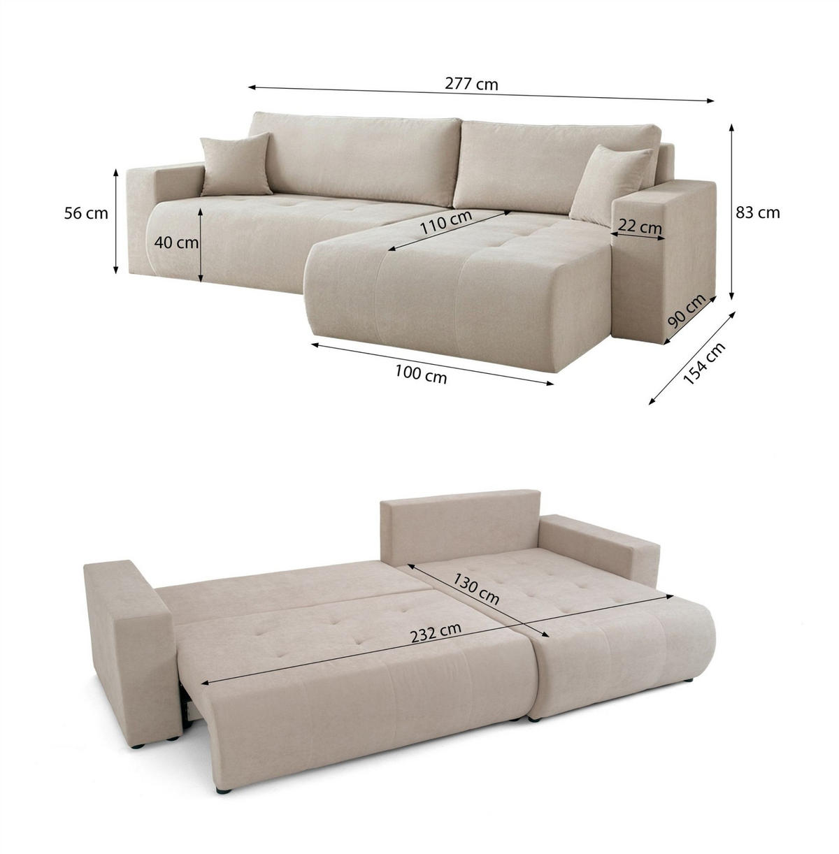 ECKSOFA Armari Mit Schlaffunktion - Blau, Holzwerkstoff/Textil (154/277cm) - Fun Möbel