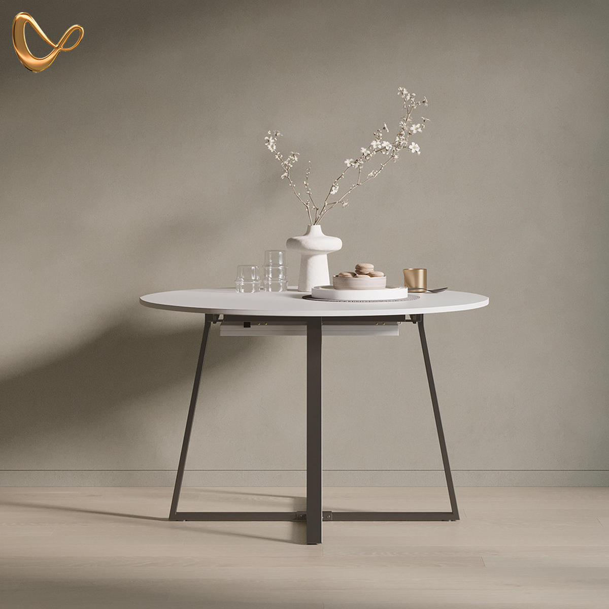 ESSTISCH Firenze Weiß/Schwarz 120 x 120 cm ausziehbar - Schwarz/Weiß, Holzwerkstoff (120/120/75.8cm) - Livinity®