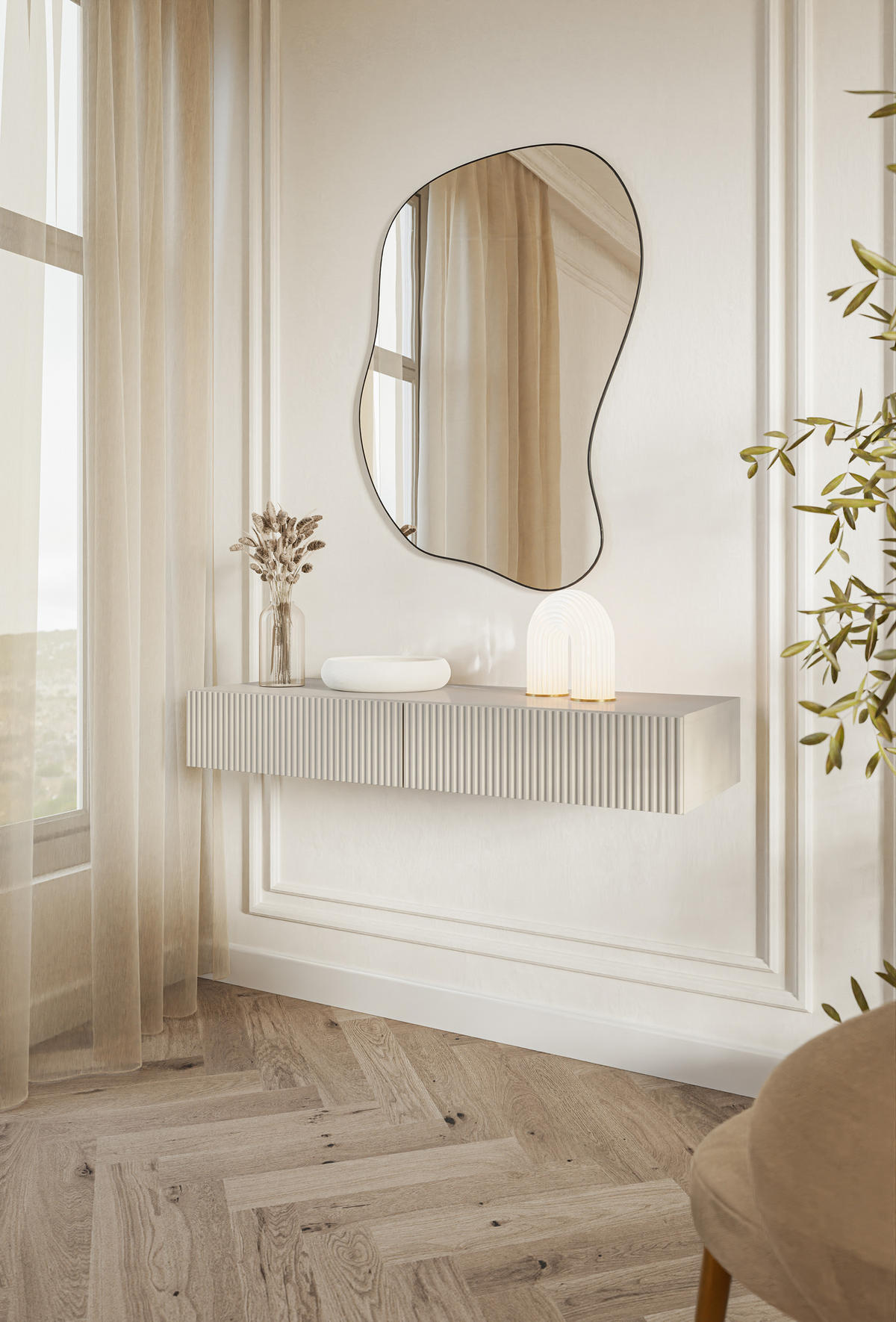 KONSOLE Veldio Graubeige 110 cm - Greige, Holzwerkstoff (110/16/40cm) - Selsey