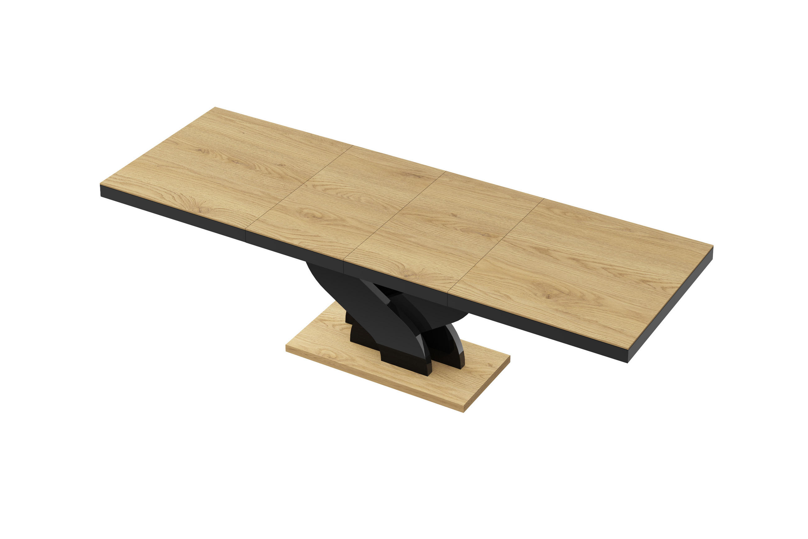 ESSTISCH rechteckig Eiche Natur - Schwarz Hochglanz ausziehbar 160-256 cm - Schwarz Hochglanz/Eichefarben, Holzwerkstoff (89/160/74cm) - designimpex