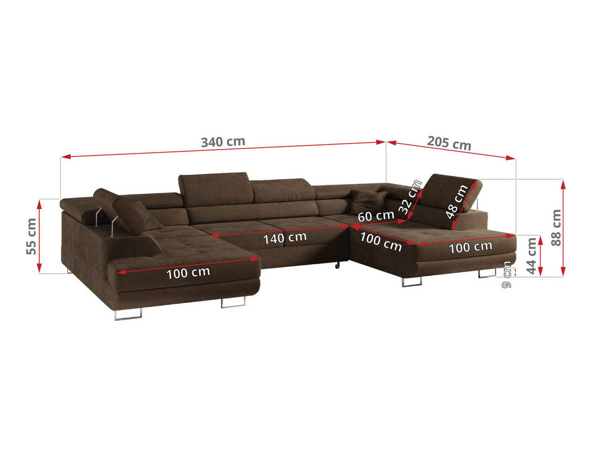 WOHNLANDSCHAFT GUSTAW U Braun Velvet - Silberfarben/Braun, Textil/Metall (340/55/205cm) - MKS