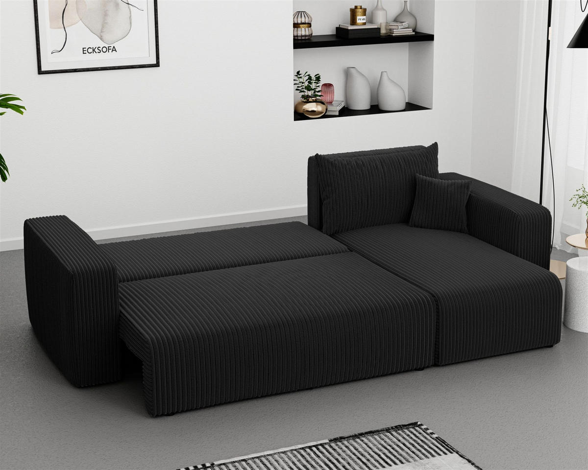 ECKSOFA Luna Mit Schlaffunktion - Schwarz, Holzwerkstoff/Textil (145/248cm) - Fun Möbel