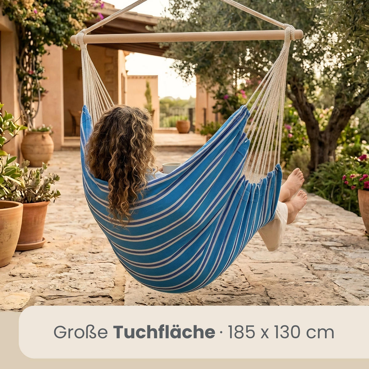 XXL-HÄNGESESSEL bis 150kg, 185/130 cm Multicolor - Blau, Textil (130/155/185cm) - Amanka