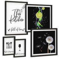 BILDER SET 5er Set - 50x50 cm & 20x30 cm & 40x60 cm Schwarzer Rahmen - Blumenposter Paris London - Schwarz, Kunststoff (40/60cm) - TULUP