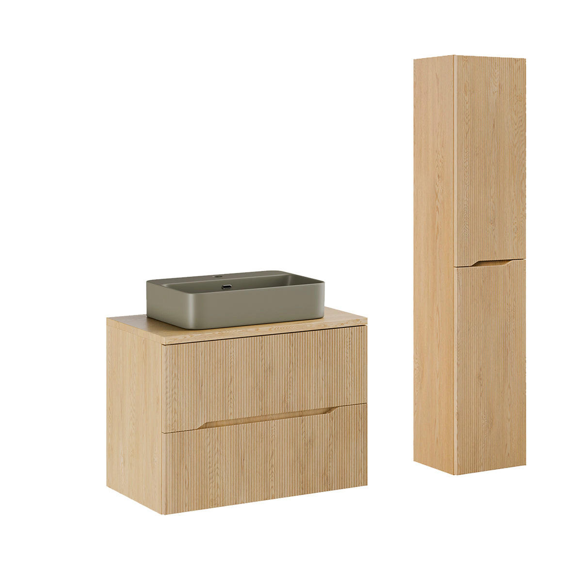BADMÖBEL 80.6cm Isaline 2er-Set Helle Eiche - Braun, Holzwerkstoff (80.6/59/46cm) - Petits-meubles