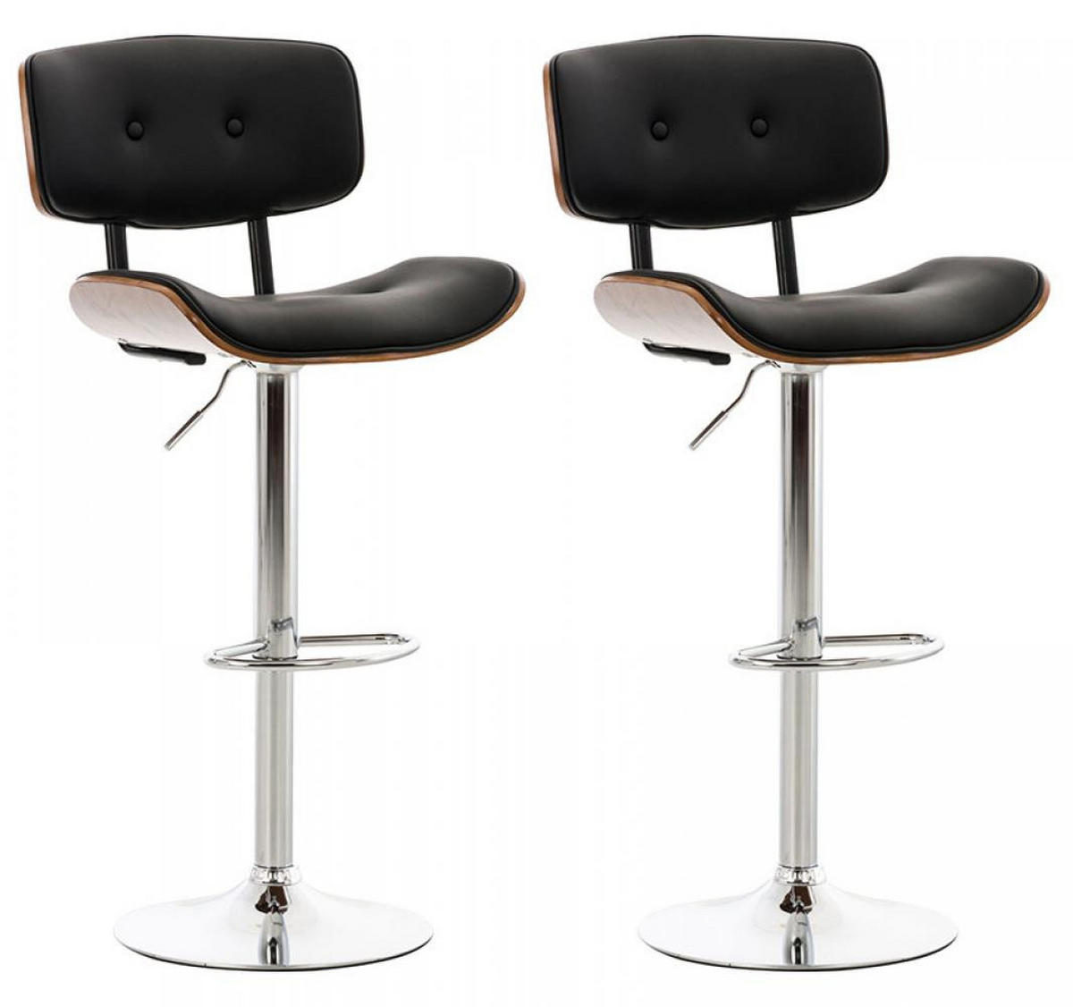 BARHOCKER 2er Set Lederlook walnuss/schwarz - Chromfarben/Walnussfarben, Textil/Metall (50/94/56cm) - CLP