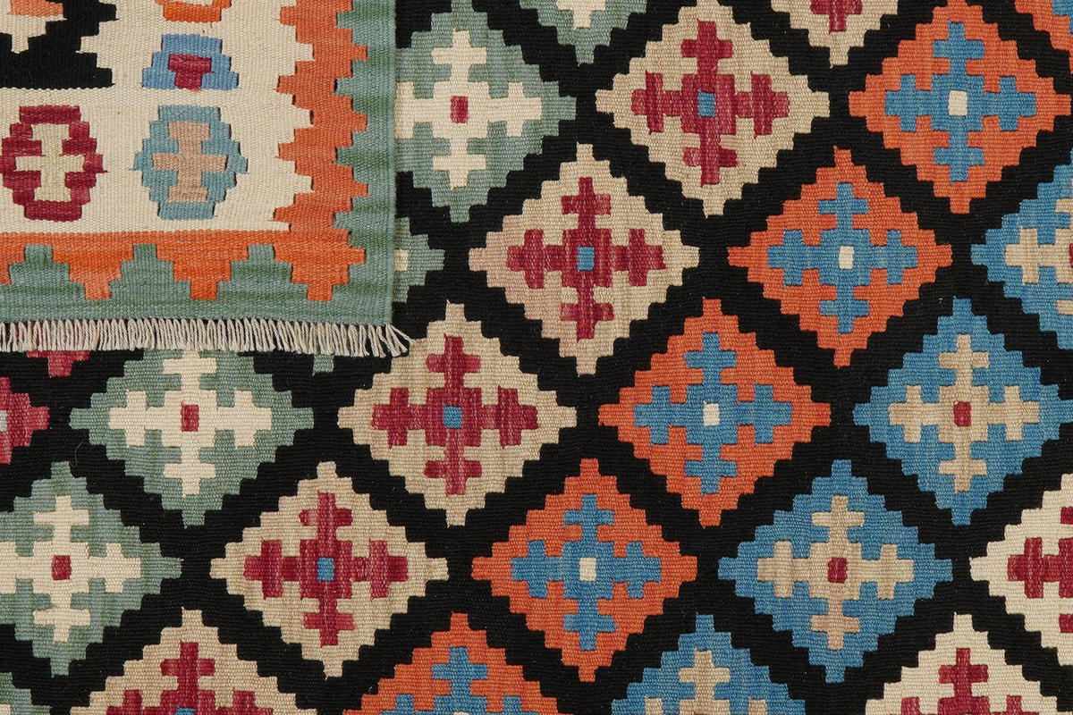 KELIM-TEPPICH handgewebt Gashgai Schwarz 194/157 cm Schurwolle - Schwarz, Textil (157/194cm) - Looma