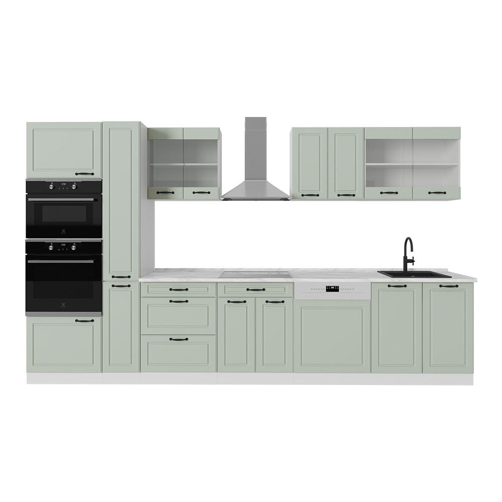 Vicco KUCHYŇSKÝ KOUT R-Line, Mint venkovský dům/Bílá, 350 cm pracovná doska Mramor