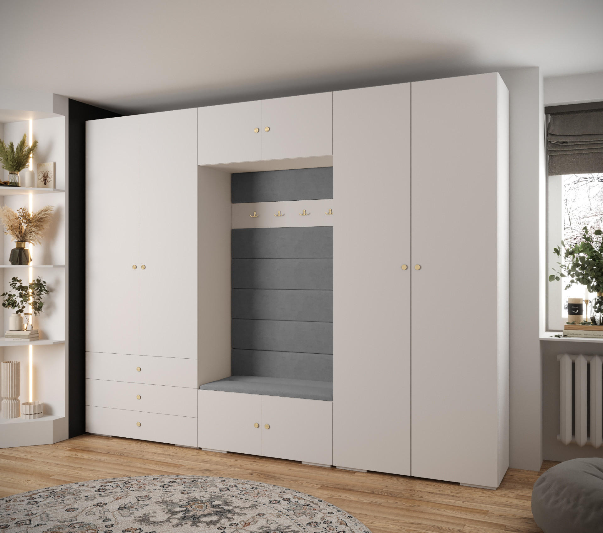 GARDEROBEN-SET 236,7/300/47 - Goldfarben/Weiß, Holz/Kunststoff (300/236.7/47cm) - Abiks Möbel