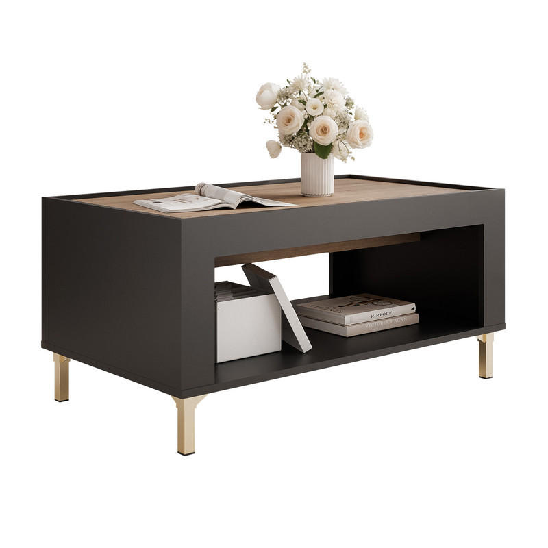 COUCHTISCH AVENA 97/56/47 cm Rechteckig, Schwarz/Eiche - Schwarz, Holzwerkstoff/Metall (56/97/47cm) - Idohome