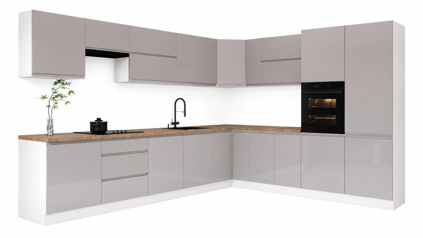 ECKKÜCHE 350 x 290 cm – Velmora K92-G350 – in Grau / Hochglanz - Grau, Holz (350/212/58cm) - ROYAL24_MARKT
