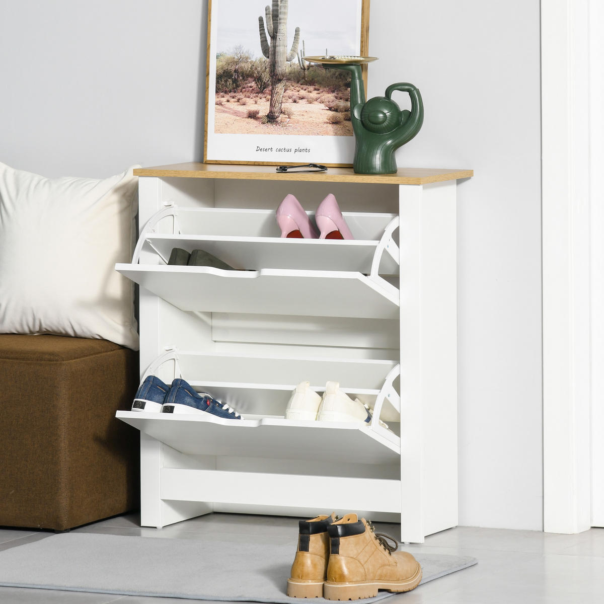 SCHUHSCHRANK DE-14967 2 Klapp-Schubladen mit verstellbaren Böden Weiß - Weiß, Holzwerkstoff (72/80/26cm) - ComfortXL