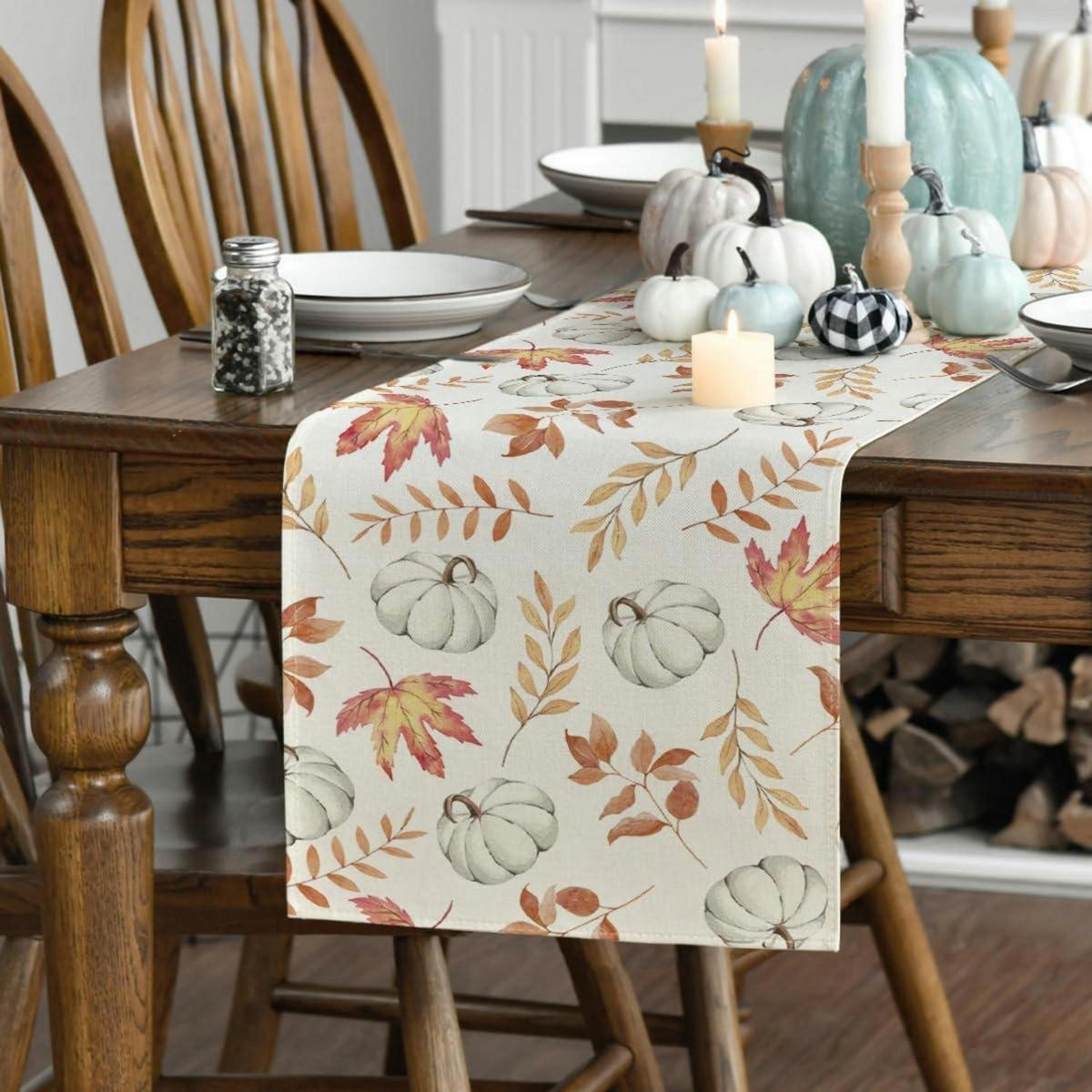 TISCHLÄUFER Herbstmotiv Kürbisse 40 x 240 cm - Creme, Textil (240/40/1.5cm)