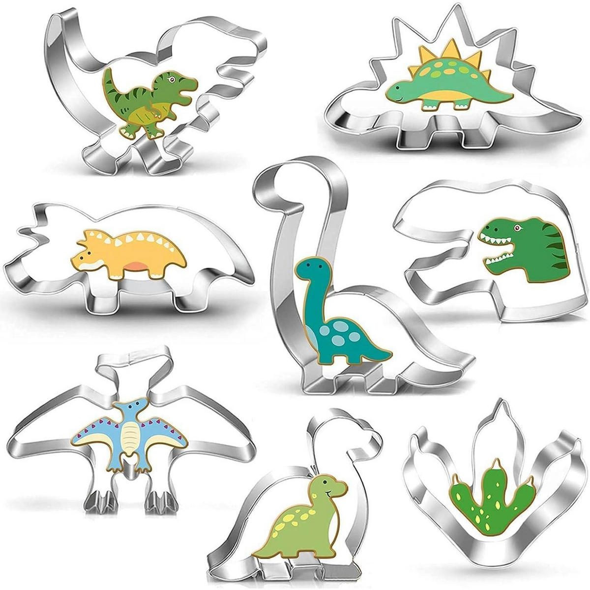 AUSSTECHER Set Dinosaurier 8-teilig - Silberfarben, Metall (30/2/20cm)