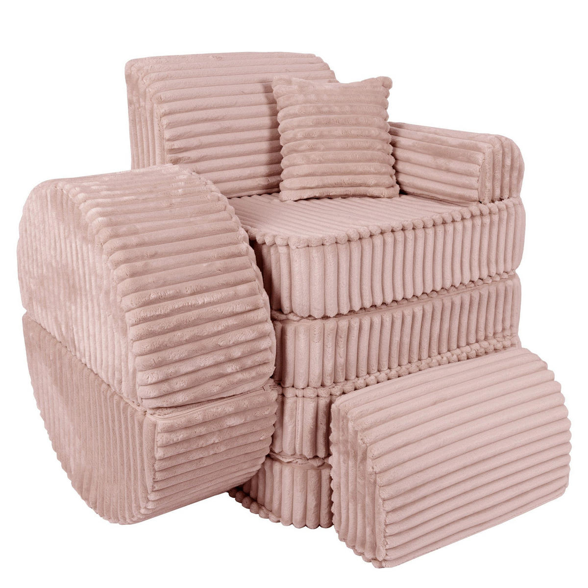 KINDERSOFA Pocket Max modular 12-tlg. aus Plüschcord in Schokorosa - Violett, Textil (120/25/60cm) - MeowBaby