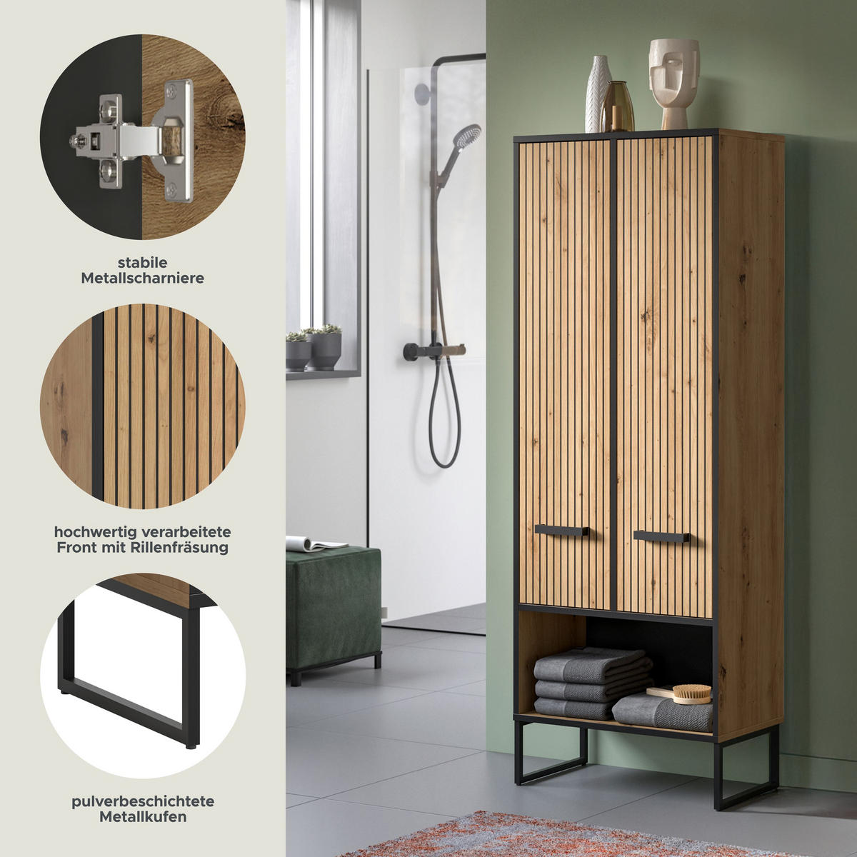 HOCHSCHRANK breit BAGNO (B/H/T: ca. 59/159/32 cm) in Artisan Oak Nachbildung/Artisan Oak Nachbildung - Eiche Artisan, Holzwerkstoff (59/159/32cm)