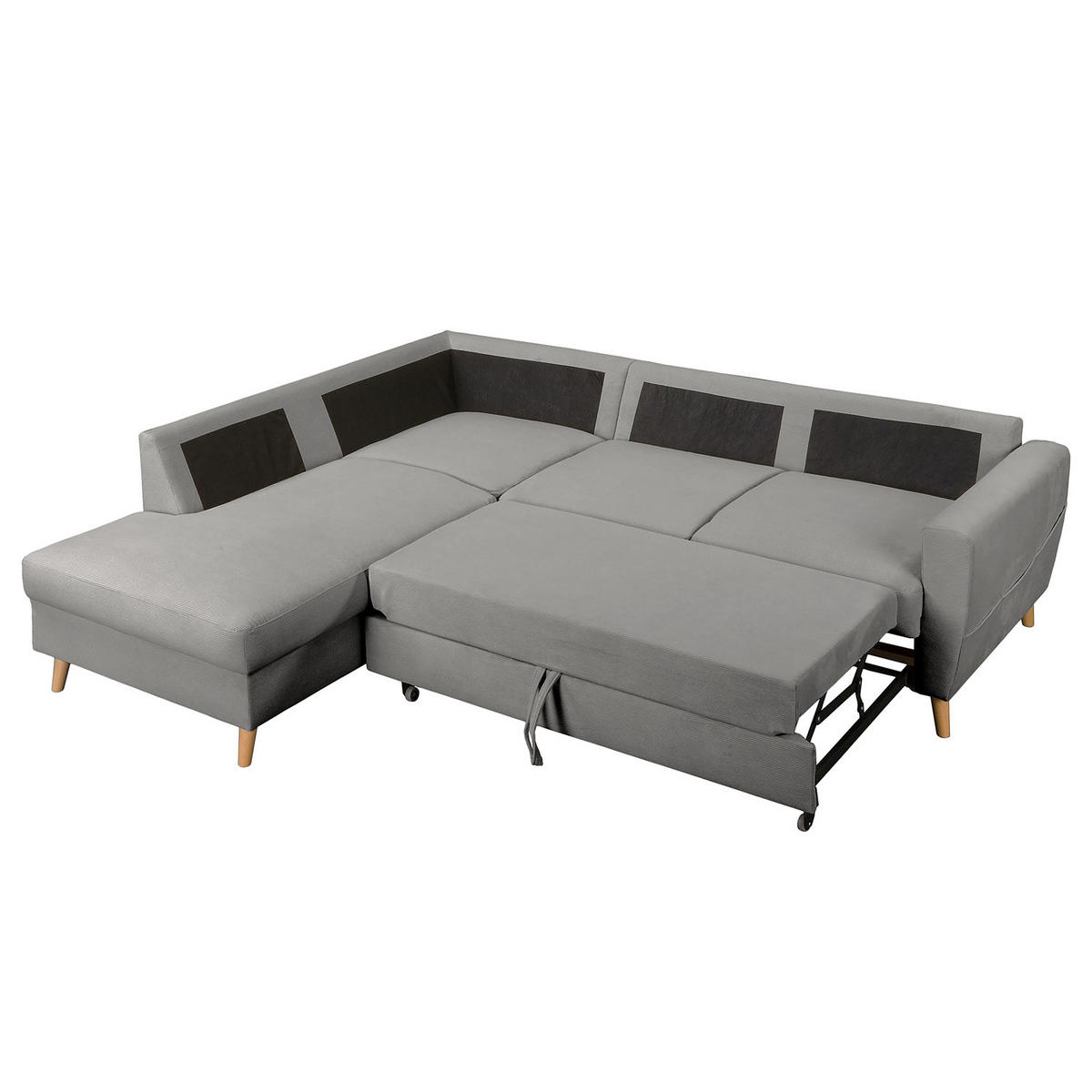 ECKSOFA mit Ottomane - Braun/Grau, Holz/Textil (230/200cm) - home24