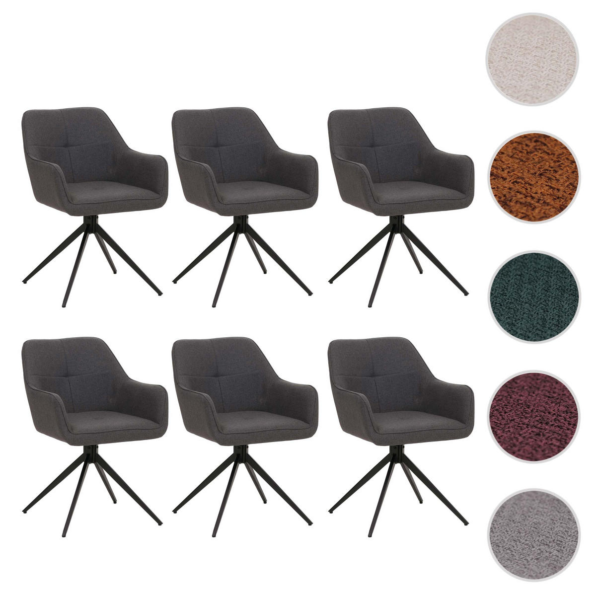 JÍDELNÍ ŽIDLE Černá, šedá, sada 6 kusů - šedá/černá, textil (53/80/59cm) - MCW