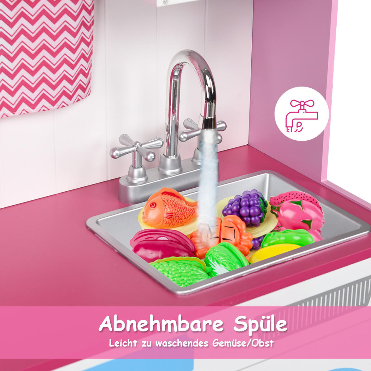 KINDERKÜCHE Holz Pink - Pink, Holz (30/101/82cm) - COSTWAY