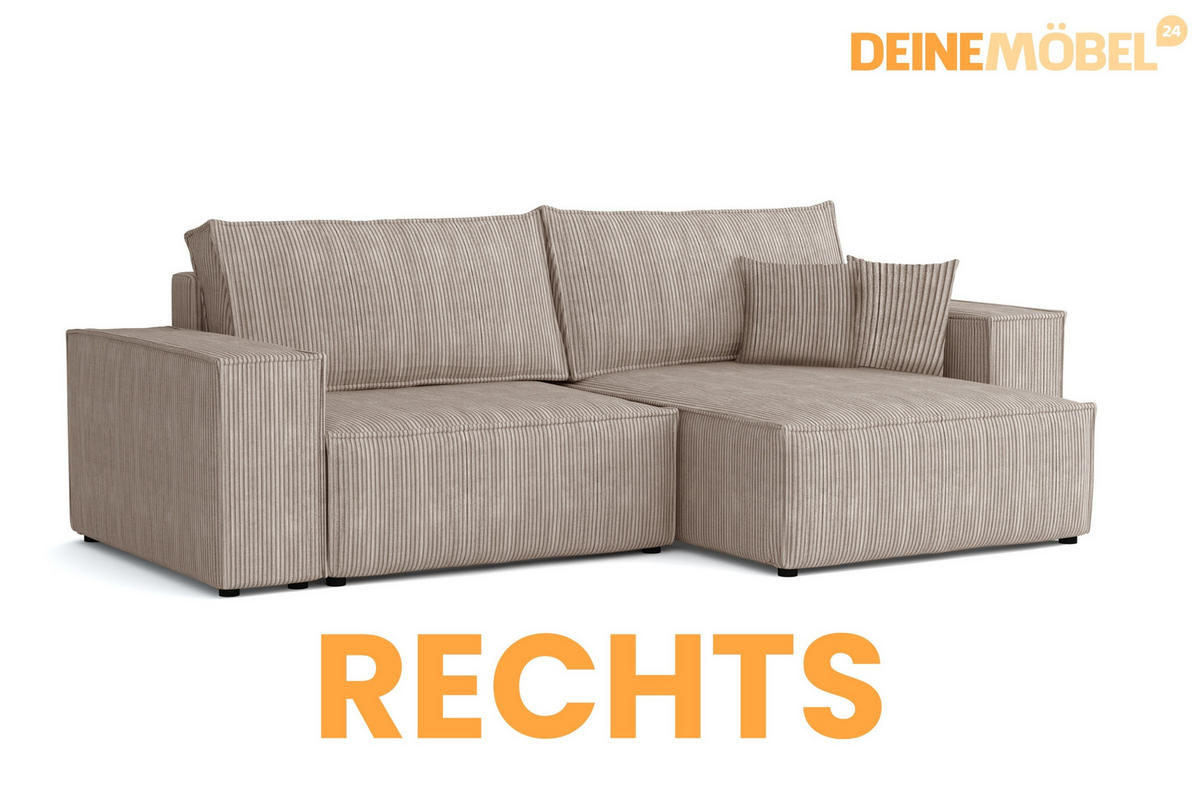 ECKSOFA MATT 255/153 cm rechts in Cord Beige - Beige/Schwarz, Holz/Holzwerkstoff (255/153cm) - Deine Möbel 24