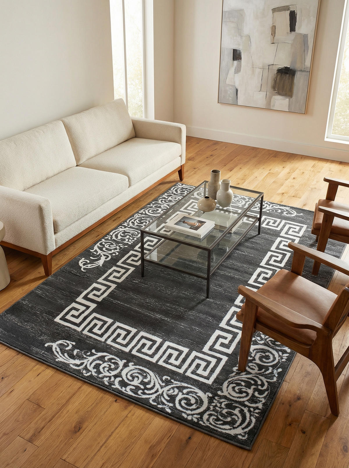 TEPPICH Kurzflor Mäander Polypropylen saugroboter Wohnzimmer Grau Rechteckig 160x230 - Grau, Textil (160/230cm) - KADIMA DESIGN