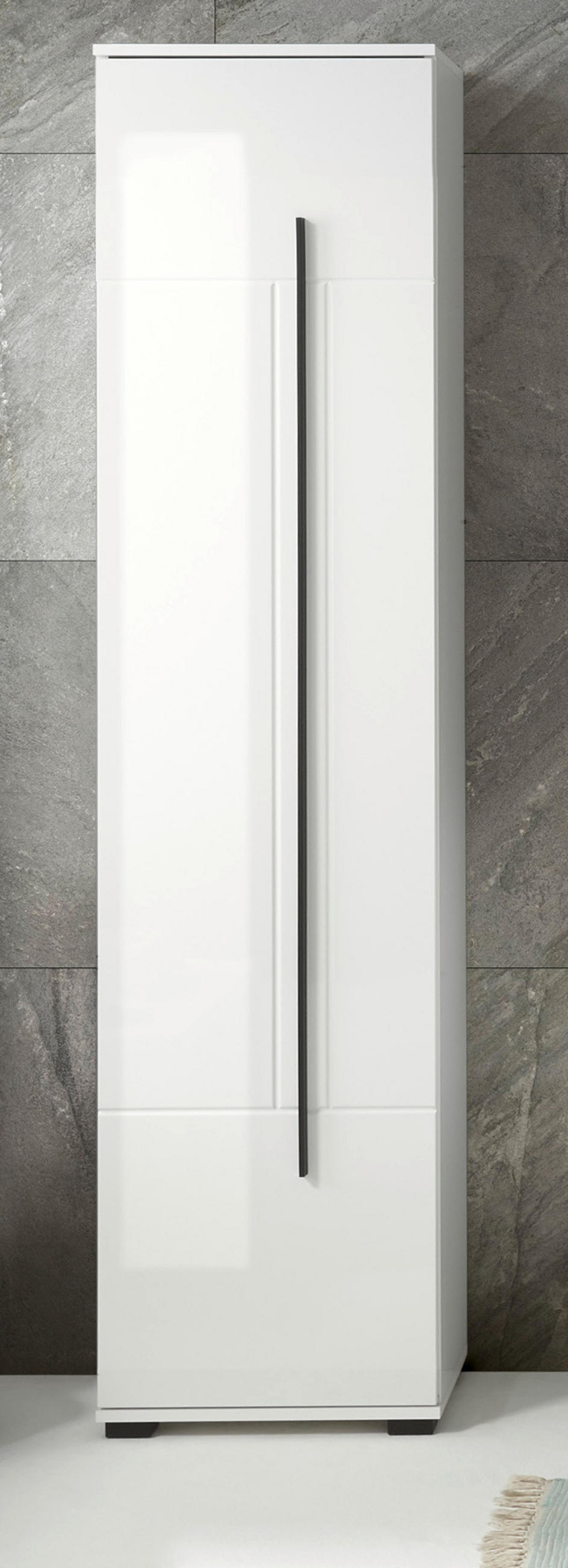 BAD-HOCHSCHRANK weiß Hochglanz, Badschrank, 45 x 200 cm - Weiß Hochglanz/Schwarz, Holzwerkstoff/Kunststoff (45/200/35cm) - Furn.Design