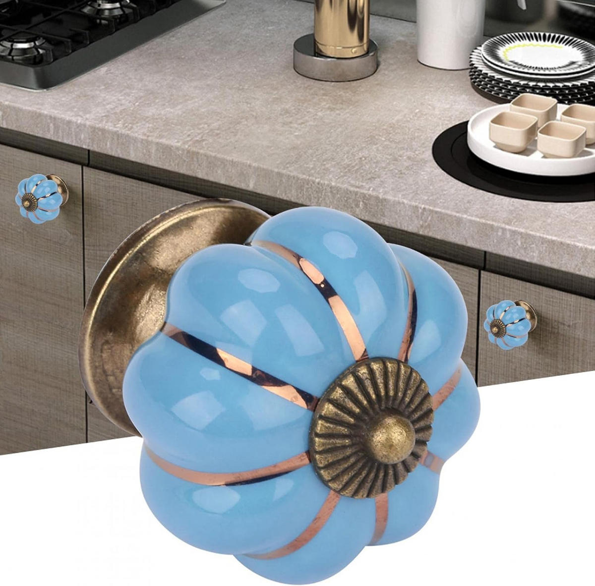 SCHRANKKNOPF Keramik Blau 8er-Set - Blau, Metall (3.8/3.8/0.39cm)