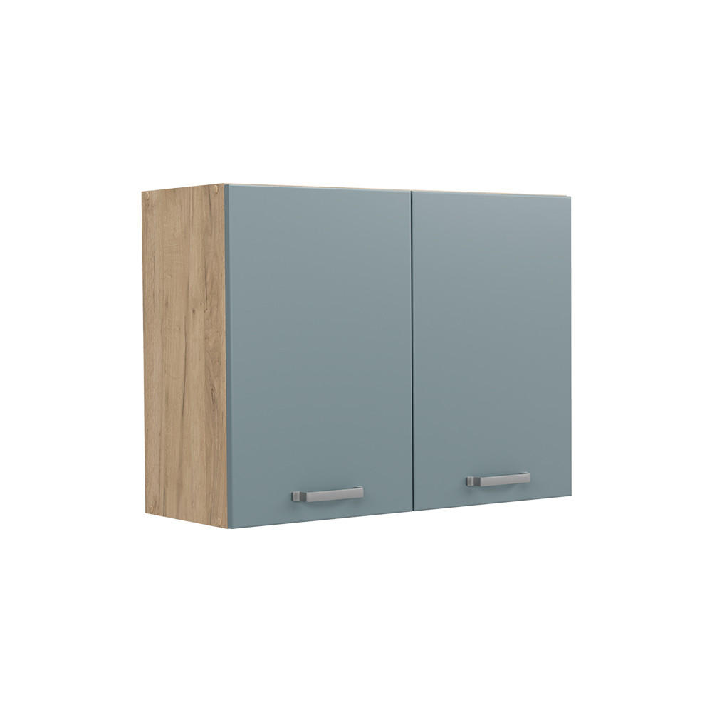 KÜCHENGLASSCHRANK R-Line, Blau-Grau/Goldkraft Eiche, 80 cm - Eichefarben/Blaugrau, Holzwerkstoff (80/60/31cm) - Vicco