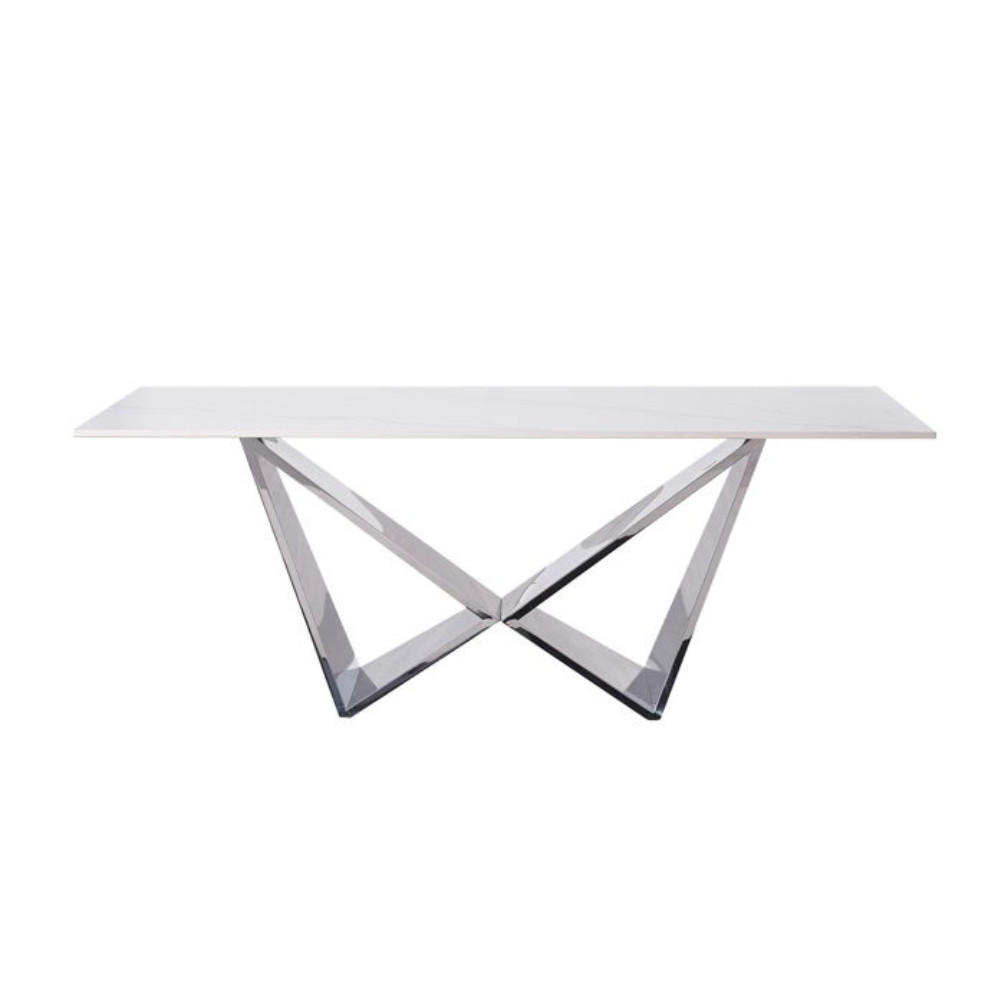 DESIGN-COUCHTISCH CENTO Rechteckiger Wohnzimmertisch in Marmor-Optik mit geometrischem Edelstahl-Gestell (130 x 70 cm) - Silberfarben, Metall (70/130/42cm) - alesvelt