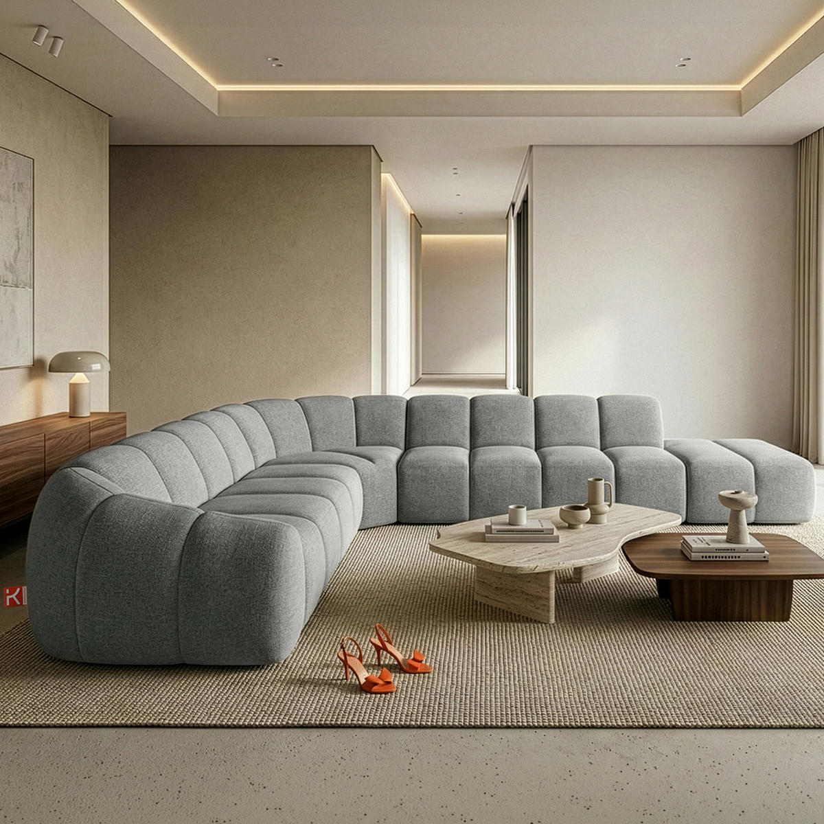 ECKSOFA RECHTS FLAVA, hell Aschgrau - Hellgrau, Holz/Holzwerkstoff (310/354cm) - KONSIMO®