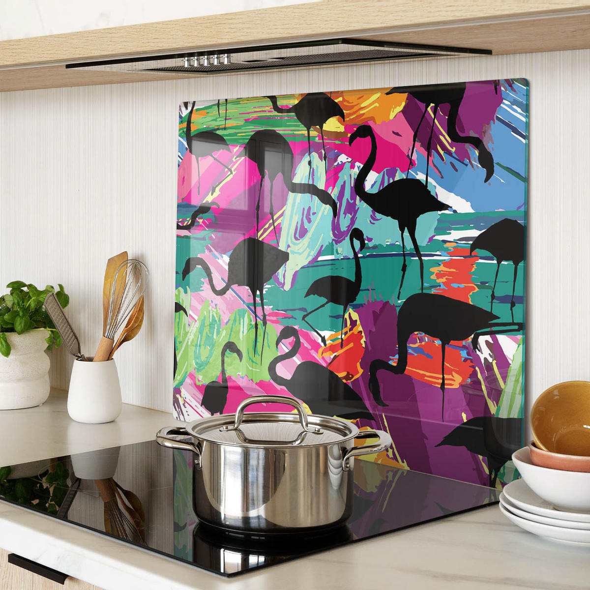GLASPLATTE 60x52 cm Flamingos - Orange, Glas (60/0.4/52cm) - TULUP