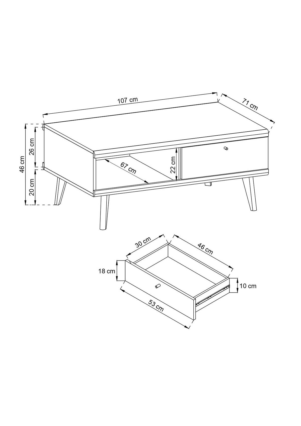 COUCHTISCH – PL107 – 107 x 67 x 46 cm – Primo – Weiß / Sonoma Eiche - Weiß, Holzwerkstoff (67/107/46cm) - hi-markt