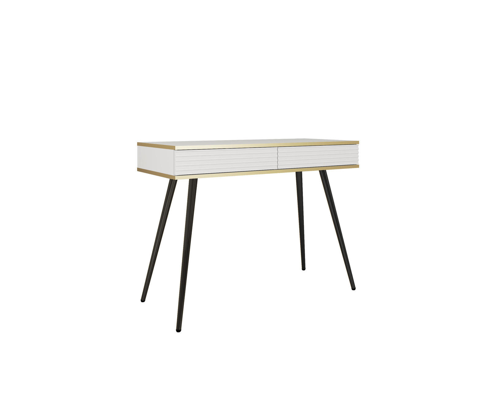 KONSOLENTISCH FORNO (Weiß, Rillenfront, Goldene Details, 2 Schubladen, schwarze Metallfüße, 102 cm) - Schwarz/Weiß, Holz/Holzwerkstoff (50/102/80cm) - Ravio