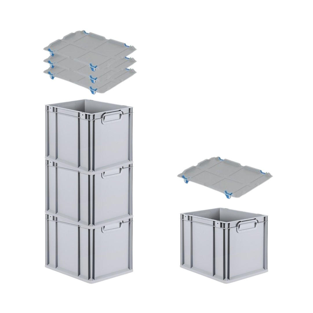 EUROBOX 4x Nextgen Economy Mit Auflagedeckel Grau/Blau Griffe Geschlossen 30 Liter - Blau, Kunststoff (30/32/40cm) - PROREGAL