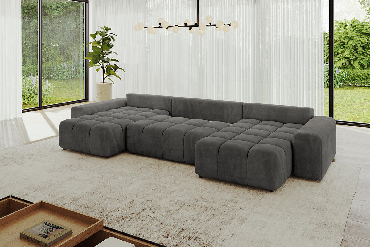 WOHNLANDSCHAFT ENIL-U 390x175x84 Dunkelgrau Velours - Dunkelgrau, Holzwerkstoff/Kunststoff (390/84/175cm) - ALTDECOR