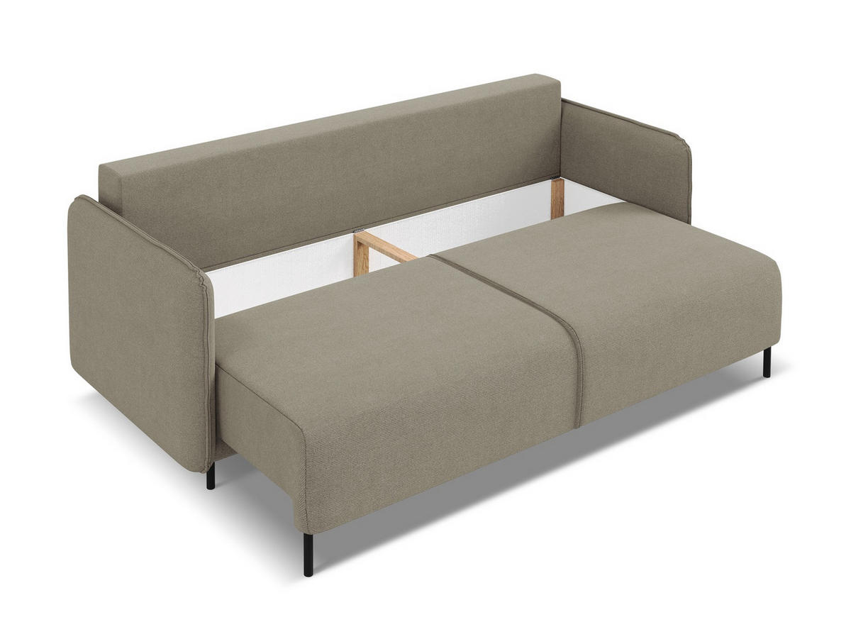 3-SITZER SOFA mit Schlaffunktion Strukturstoff Stoff Beige - Beige/Schwarz, Holz/Textil (226/90/92cm) - Makamii